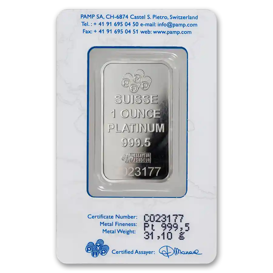 1 oz Platinum PAMP Suisse Bar with Assay Card - Picture 2 of 5